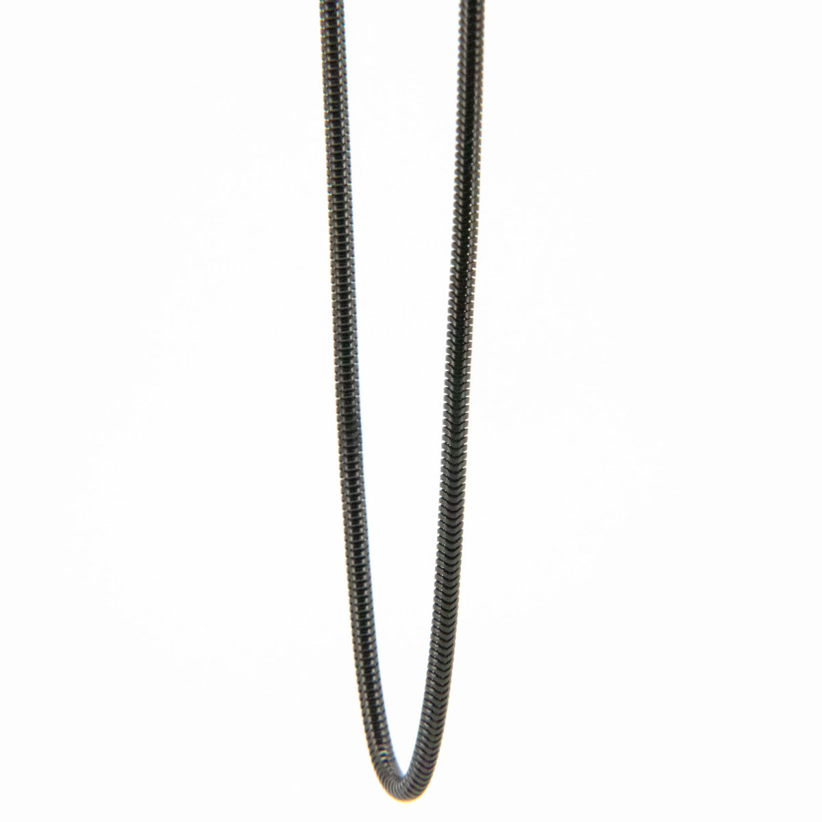 Black snake chain necklace with a rounded profile.