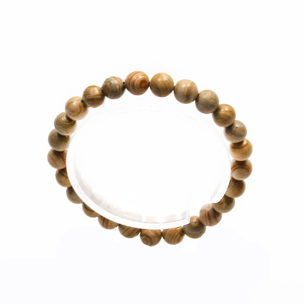 Bracelet made of round wooden beads.