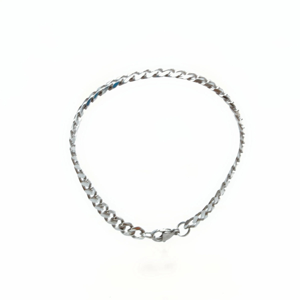 Silver chain bracelet with interlocking links.