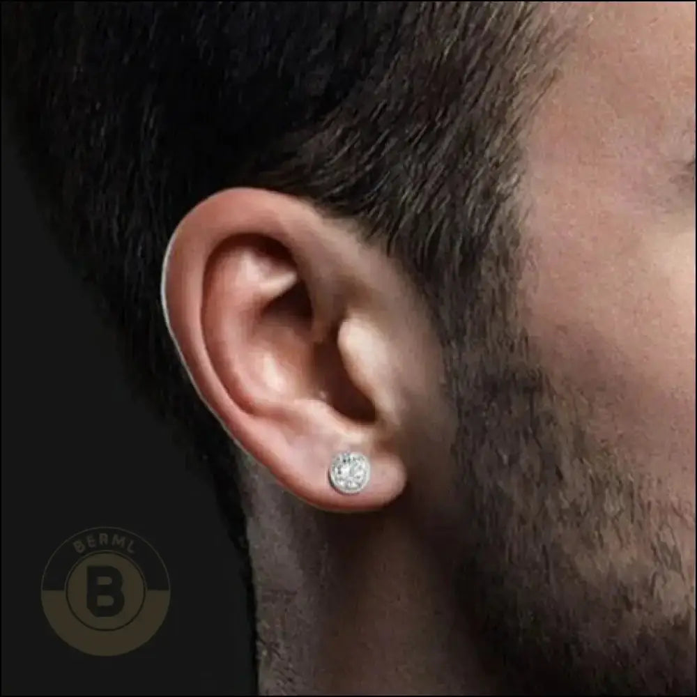 Marquez Stainless Steel Ear Studs with Diamante - BERML BY DESIGN JEWELRY FOR MEN