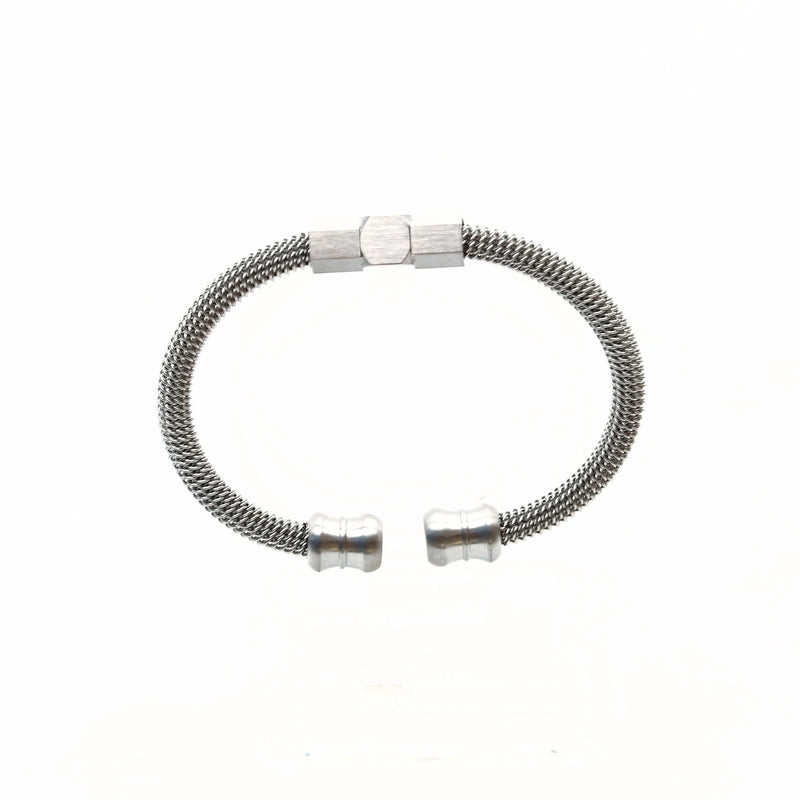 Silver mesh bracelet with a magnetic clasp.