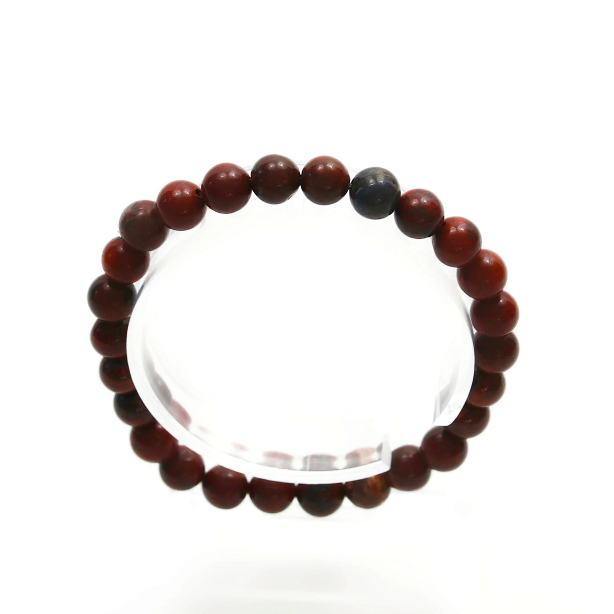 Beaded bracelet with dark red and brown spherical stones.