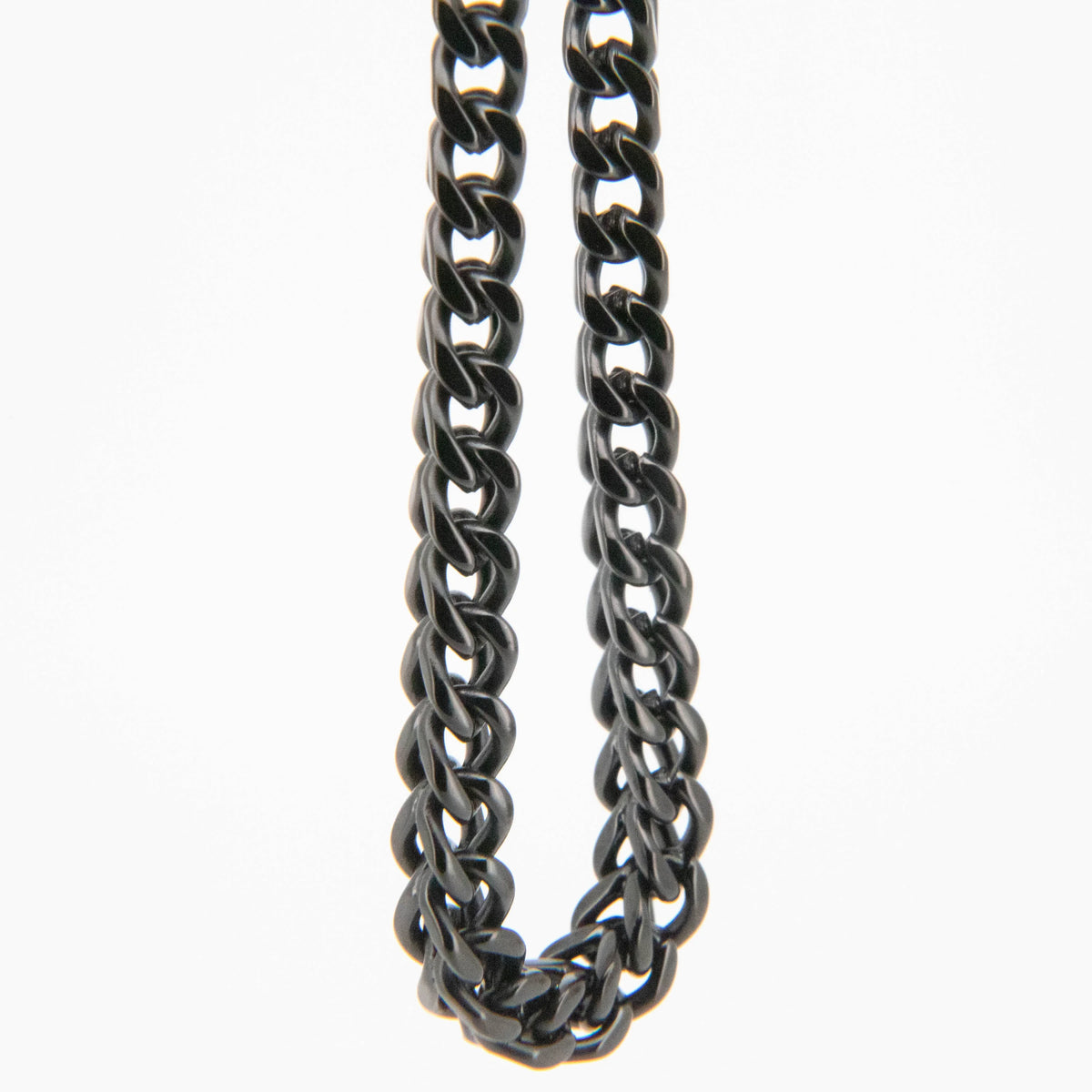 Dark metallic chain with interlocking links.