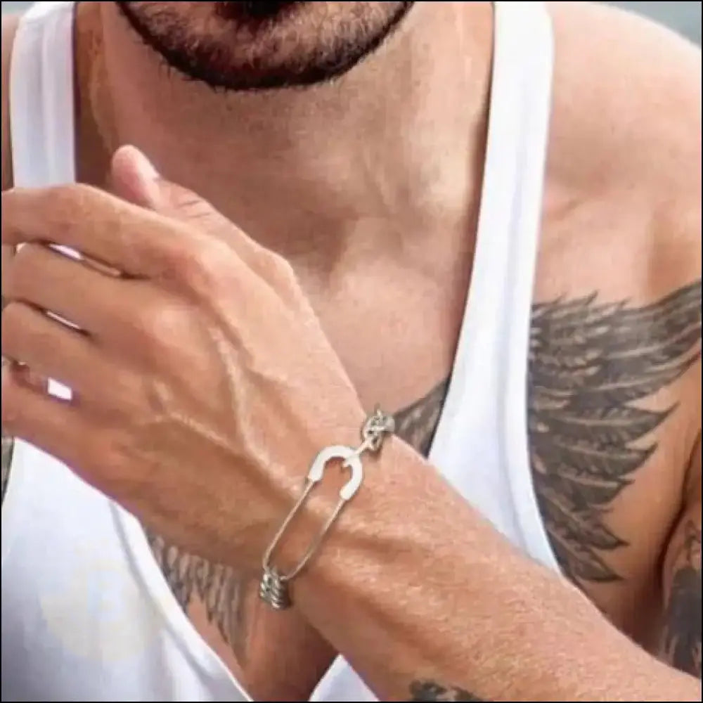 Nicasio Gerardo Safety Pin Half Cuban & Half Rectangle Chain Bracelet - BERML BY DESIGN JEWELRY FOR MEN