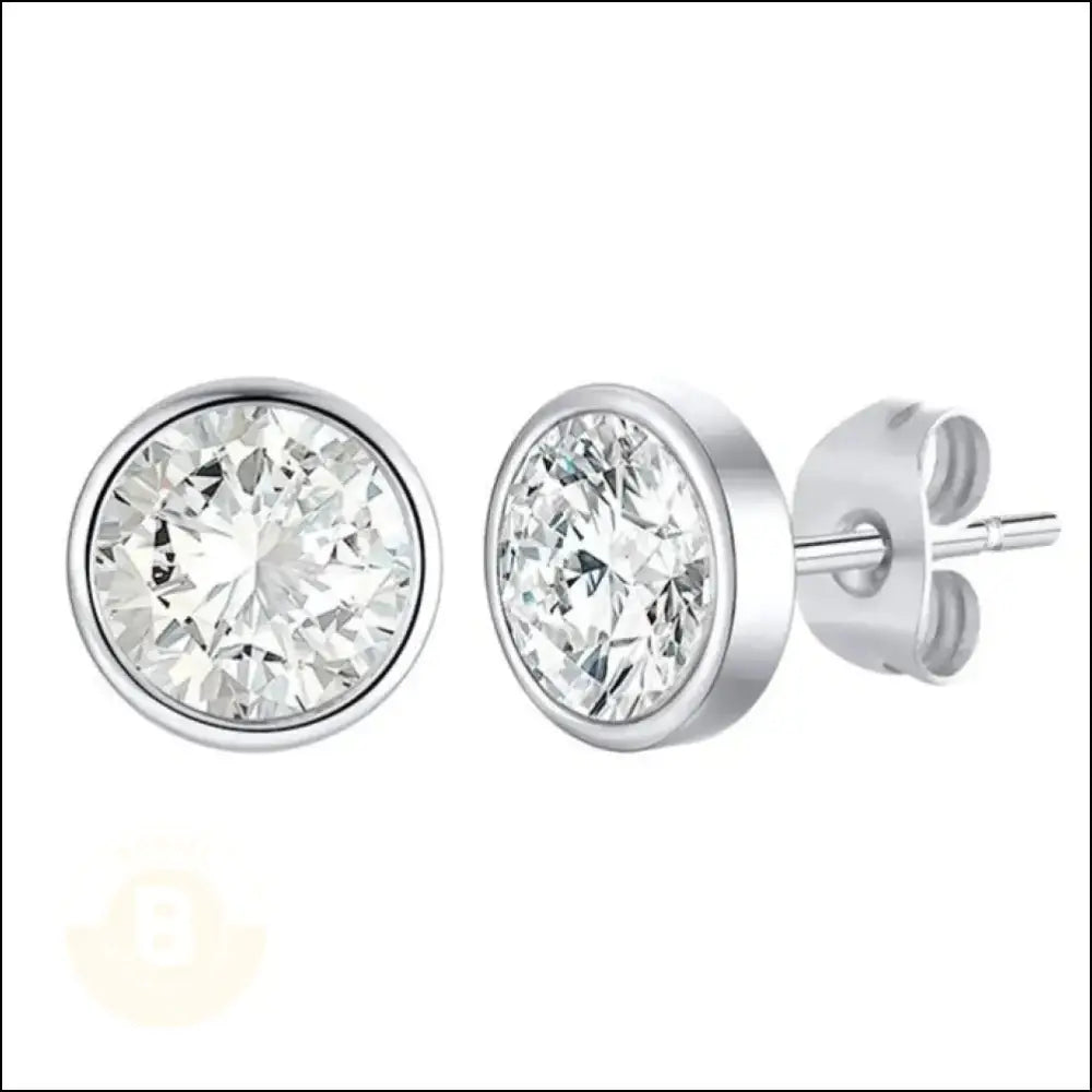 Perico Stainless Steel Round Ear Studs with Diamante - BERML BY DESIGN JEWELRY FOR MEN