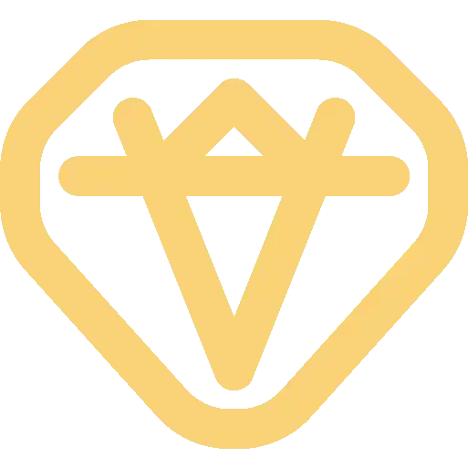 Yellow geometric symbol resembling a diamond shape with stylized lines inside.