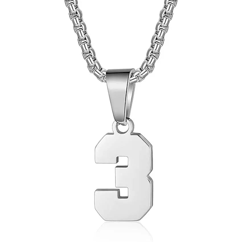 Silver pendant necklace featuring the number 3.