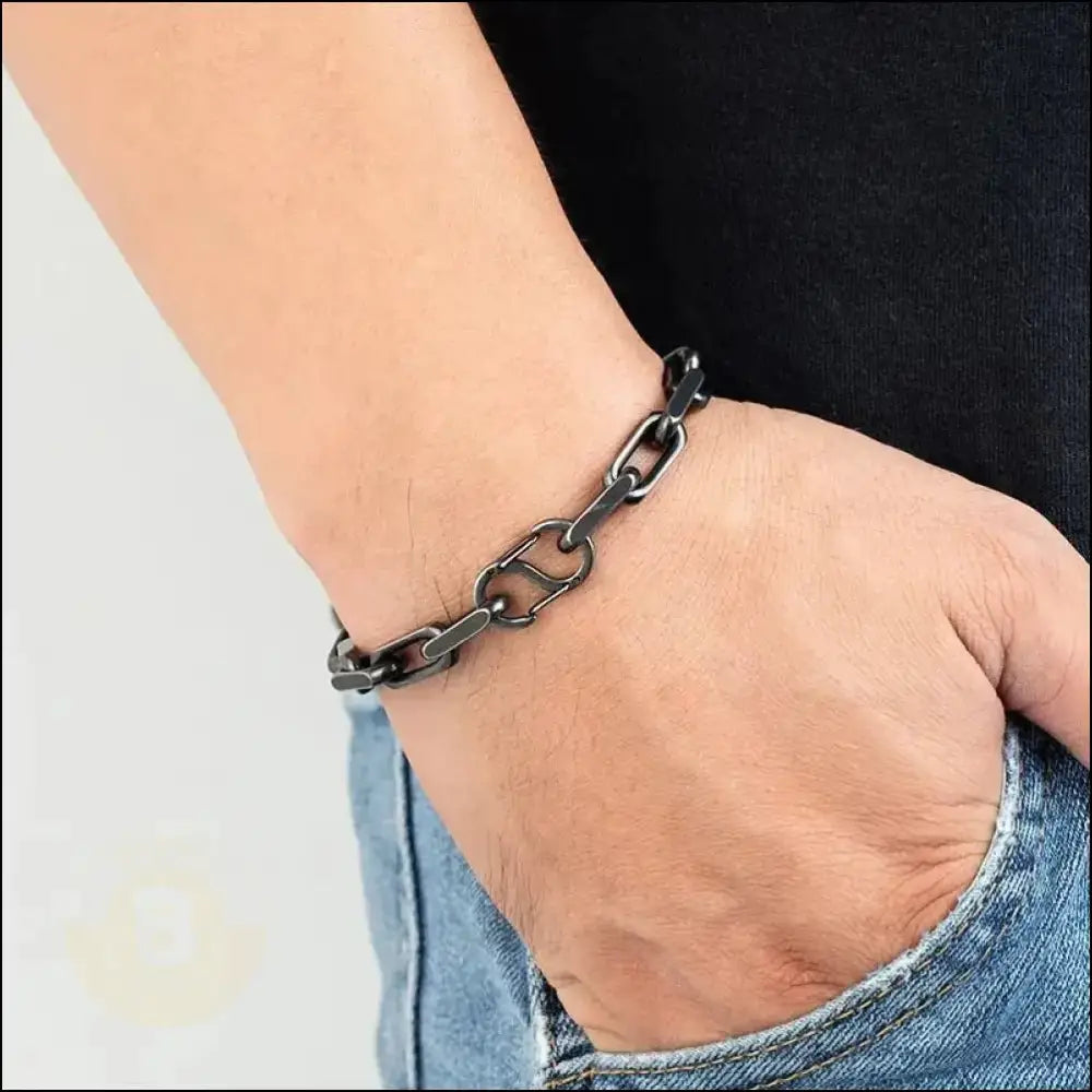 Alvaro Oxidized Black Chain Link Bracelet, 7mm Wide - BERML BY DESIGN JEWELRY FOR MEN