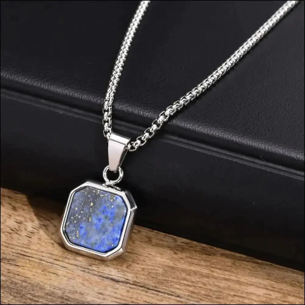 Bryok Stainless Steel Box Chain Necklace with Square Stone Pendant - BERML BY DESIGN JEWELRY FOR MEN