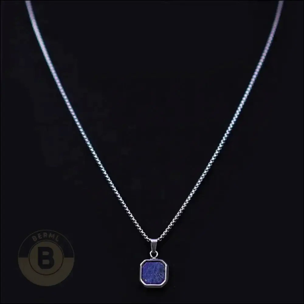 Bryok Stainless Steel Box Chain Necklace with Square Stone Pendant - BERML BY DESIGN JEWELRY FOR MEN