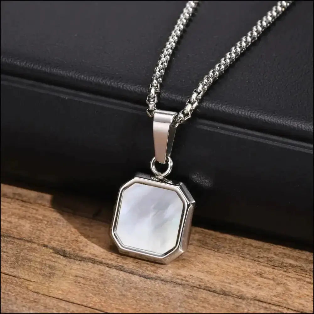 Carito Stainless Steel Box Chain Necklace with Square Stone Pendant - BERML BY DESIGN JEWELRY FOR MEN