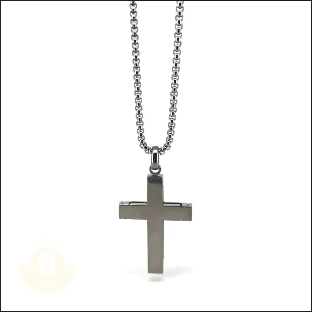 Eligio Stainless Steel Chain Necklace with Rosewood Crucifix - BERML BY DESIGN JEWELRY FOR MEN