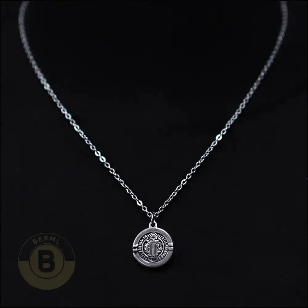Erazino Stainless Steel Chain Necklace with St Benedict Medallion Pendant - BERML BY DESIGN JEWELRY FOR MEN