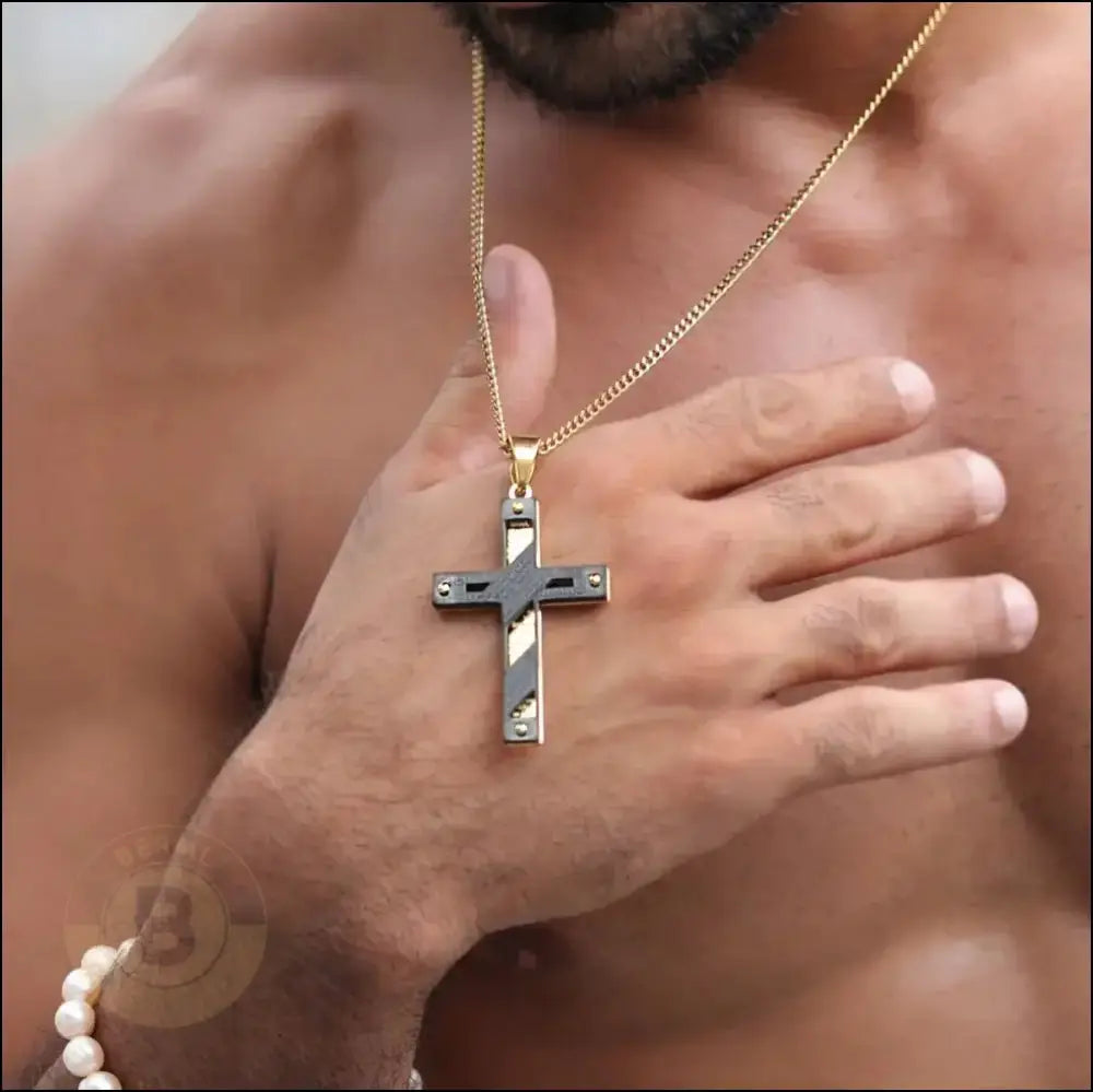 Esai Stainless Steel Chain Necklace with Crucifix Pendant - BERML BY DESIGN JEWELRY FOR MEN