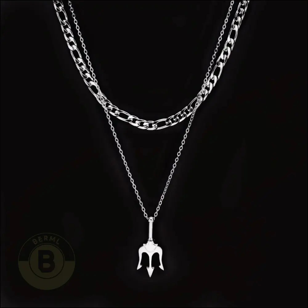Ferni Stainless Steel Trident Pendant & Figaro Chain Necklace Set - BERML BY DESIGN JEWELRY FOR MEN