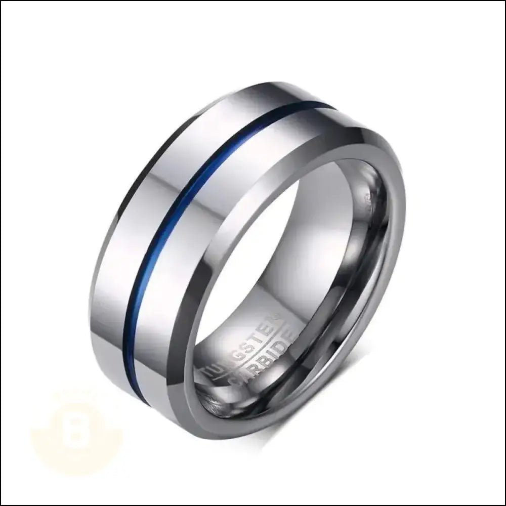 Filiberto Blue Channel Tungsten Carbide Band (8mm Wide) - BERML BY DESIGN JEWELRY FOR MEN