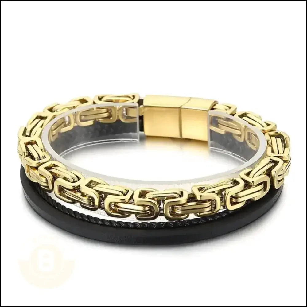 Flynn Steel & Cowhide Royal King Double Layer Chain Bracelet - BERML BY DESIGN JEWELRY FOR MEN