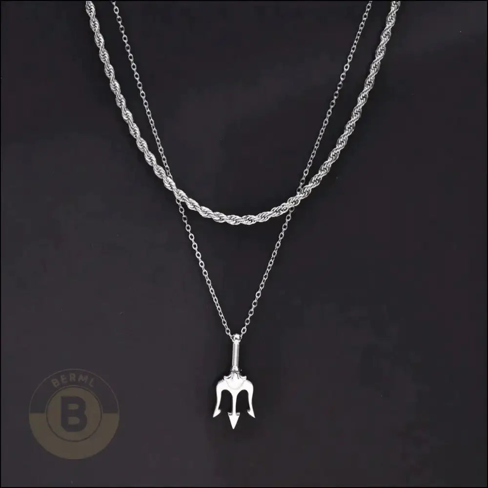Kaysen Stainless Steel Trident Pendant & Rop Chain Necklace Set - BERML BY DESIGN JEWELRY FOR MEN