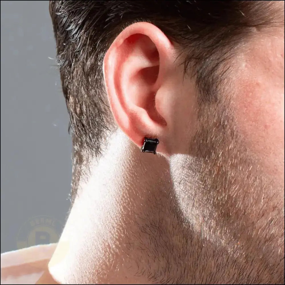 Naldo Stainless Steel Ear Studs with Diamante - BERML BY DESIGN JEWELRY FOR MEN