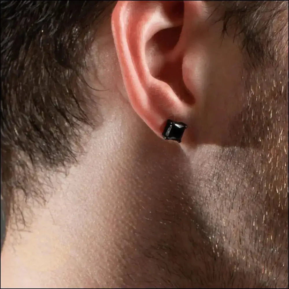 Naldo Stainless Steel Ear Studs with Diamante - BERML BY DESIGN JEWELRY FOR MEN