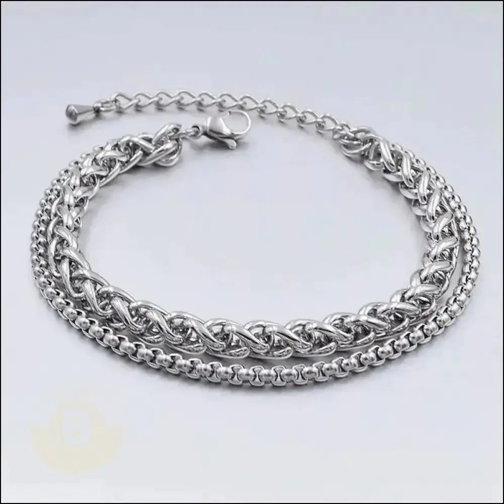 Perdido Stainless Steel 6mm Wheat Chain with 3mm Box Chain Bracelet - BERML BY DESIGN JEWELRY FOR MEN