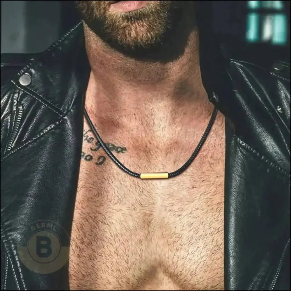 Sergio Braided Leather & Waxed Rope Choker with In-Line Bar - BERML BY DESIGN JEWELRY FOR MEN
